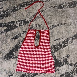 Zara white & red checkered, halter, cropped top.